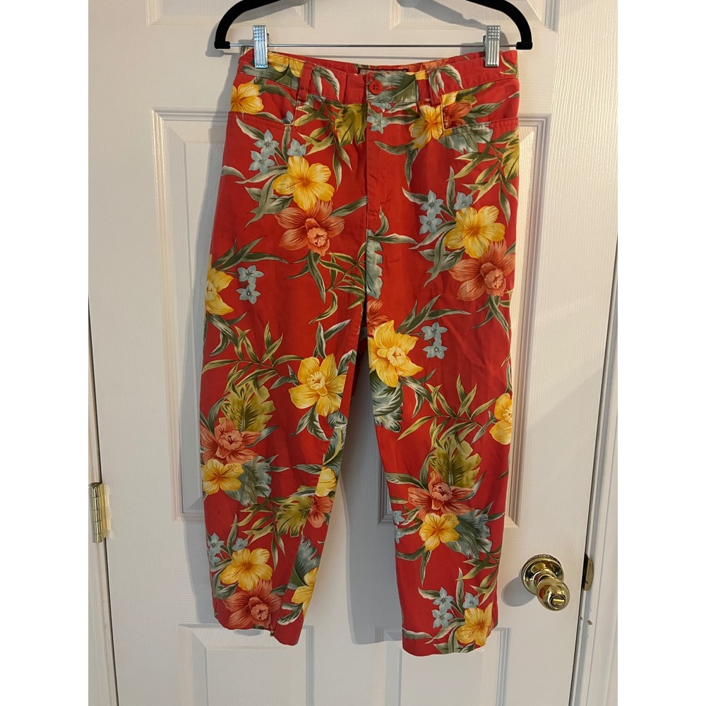 Tropical Floral Cropped Pants Caribbean Joe Women's 8 Resort Beach